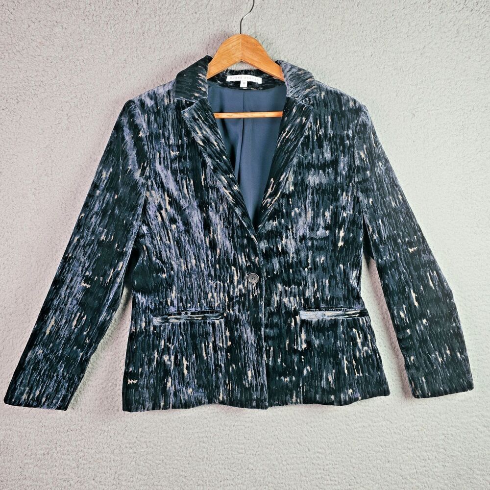 Donna Degnan Textured Woven Blazer Navy Black One Button Size 10